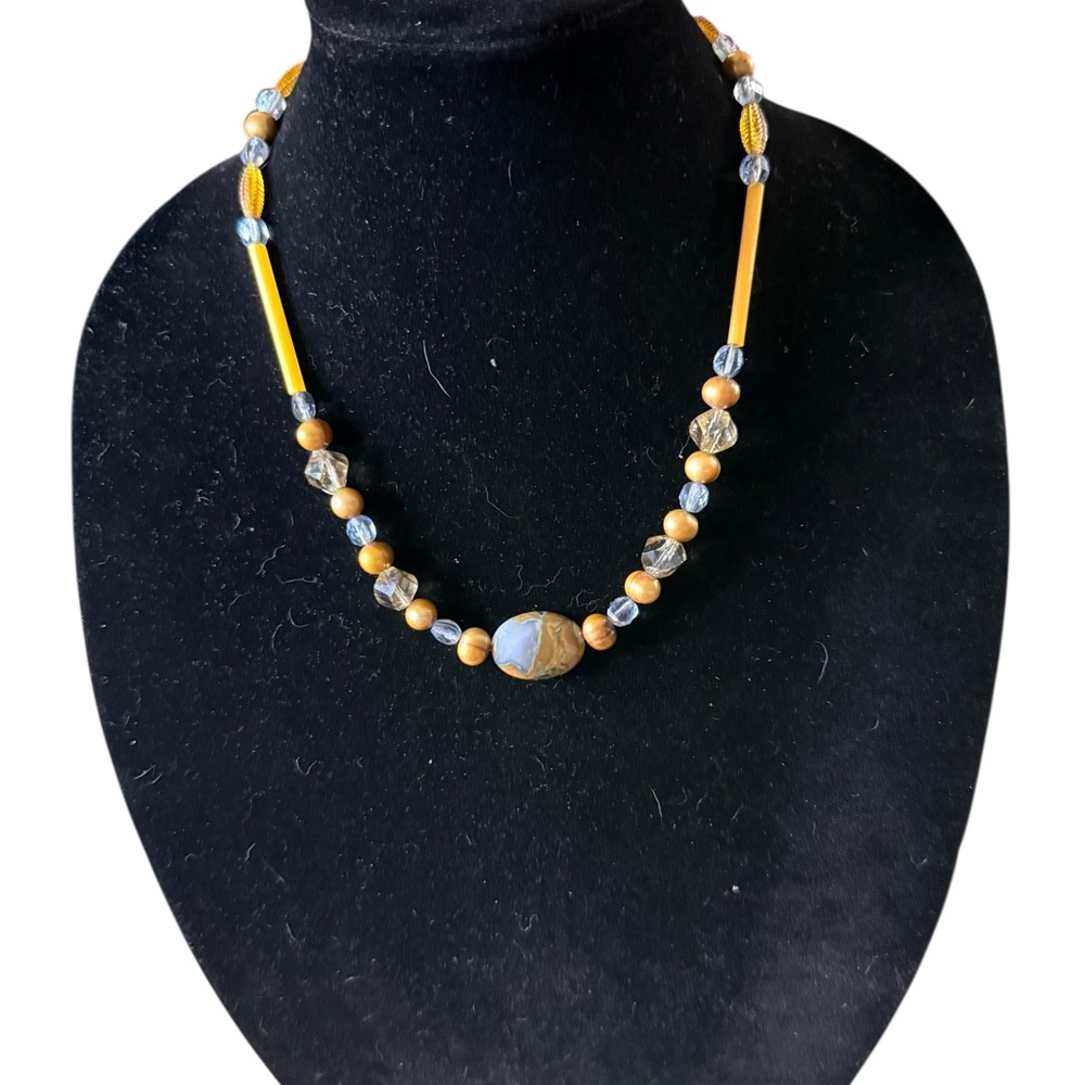 Sterling Silver S925 Rainforest Rhyolite & Champagne Pearl Necklace
